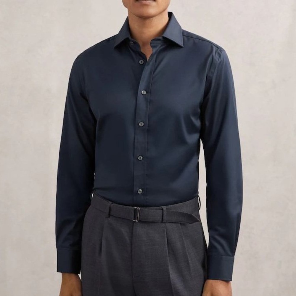 NWOT Duchamp London Men's 17 XL Gray Slim Fit Dress Shirt Slate Charcoal Cotton
